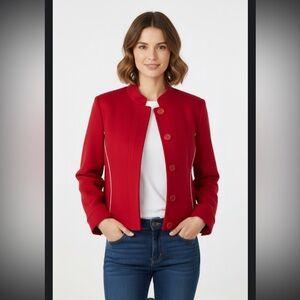 Vintage Tommy Hilfiger Red Varsity Style Wool Blend Jacket Coat Sz Large